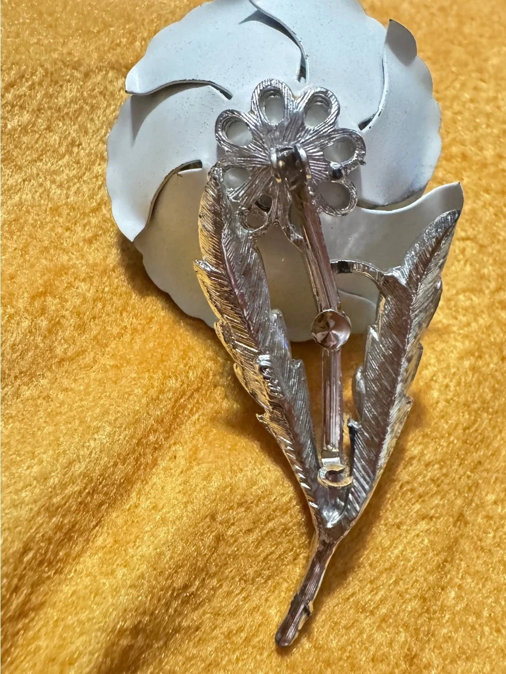 COROBlue Enamel Flower Brooch with Rhinestone Center